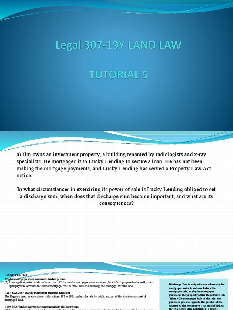 Tutorial 5 Land Law PDF Covenant (Law) Mortgage Law