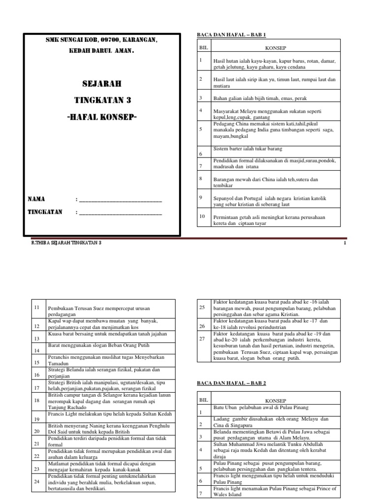 Nota Konsep Sejarah Tingkatan 3  PDF