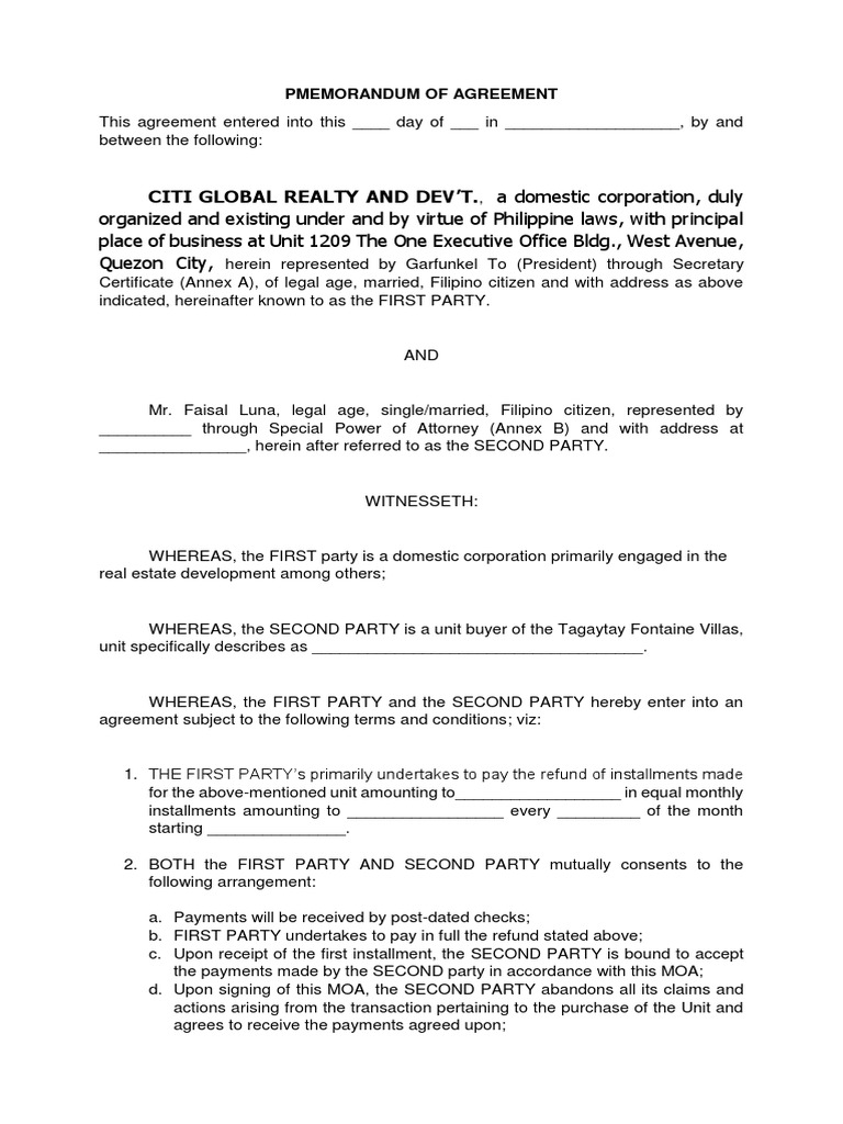 Memorandum of Agreement for Refund | PDF | Government | Common Law