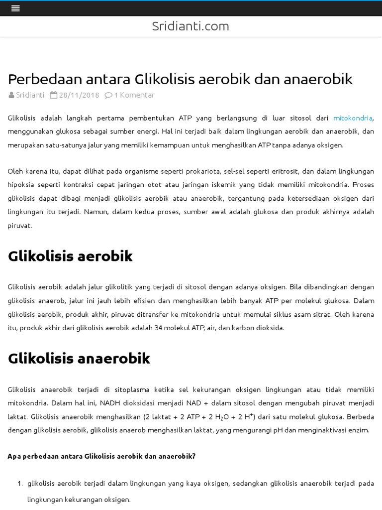 Perbedaan Antara Glikolisis Aerobik Dan Anaerobik Biologi PDF PDF