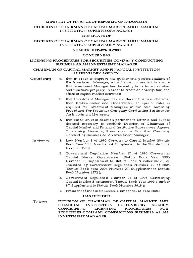 Licensing Procedures For Securities Company Conducting Business As An ...