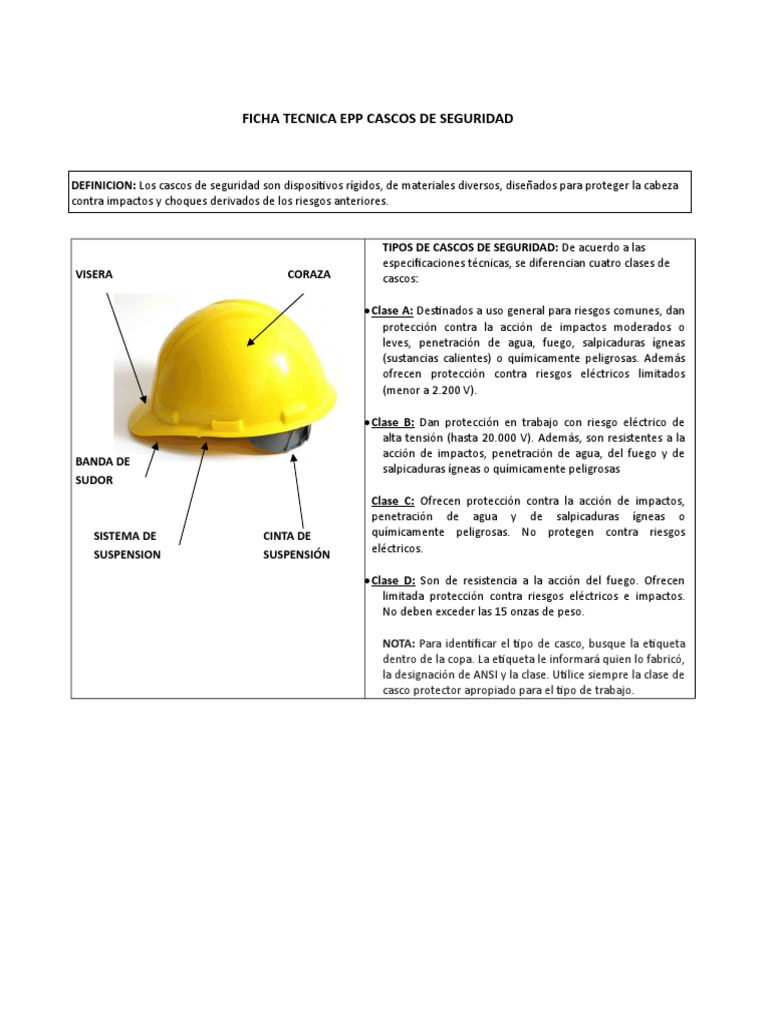 Ficha Tecnica Epp Cascos de Seguridad | PDF | Casco | Agua