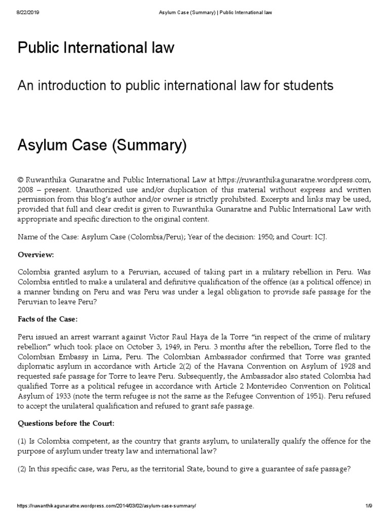 Asylum Case PDF Treaty International Law