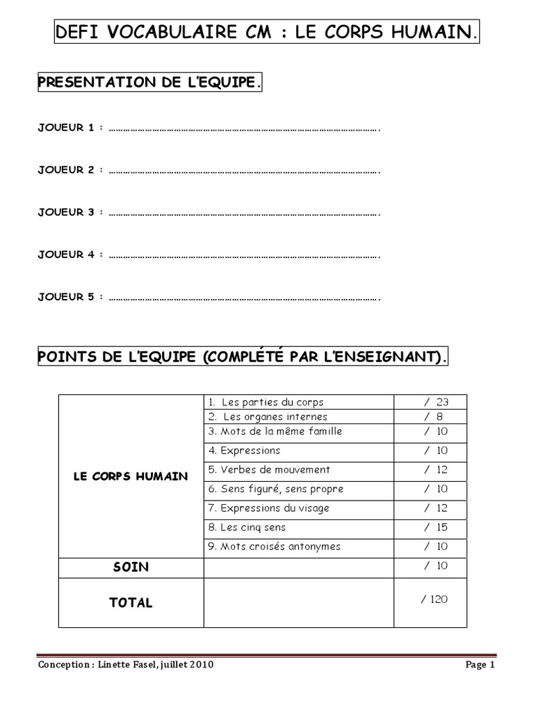 Vocabulaire Cm Corps Humain Pdf Pdf La Nature