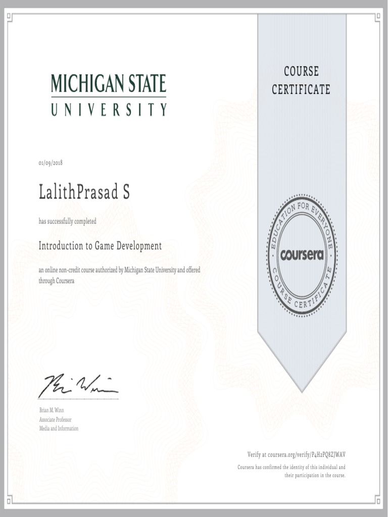 Game Development Course Cert | PDF | Cyberspace | Communication