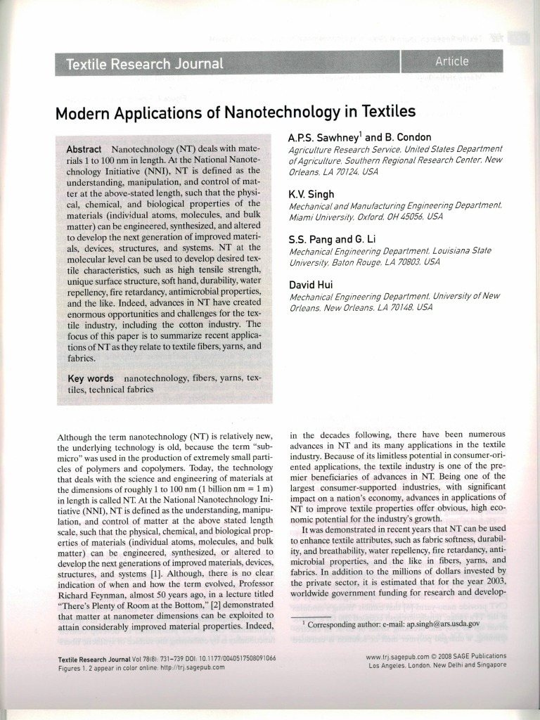 Modern Applications of Nanotechnology | PDF | Textiles | Carbon Nanotube