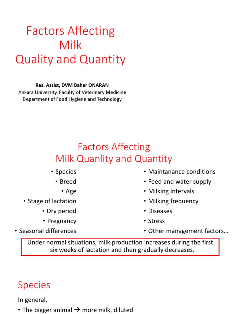 Factors Influencing Milk Quality and Yield | PDF | Dairy Cattle | Lactation