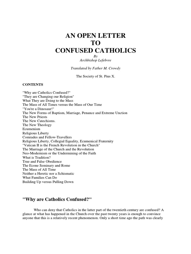 An Open Letter To Confused Cath Marcel Lefebvre PD PDF
