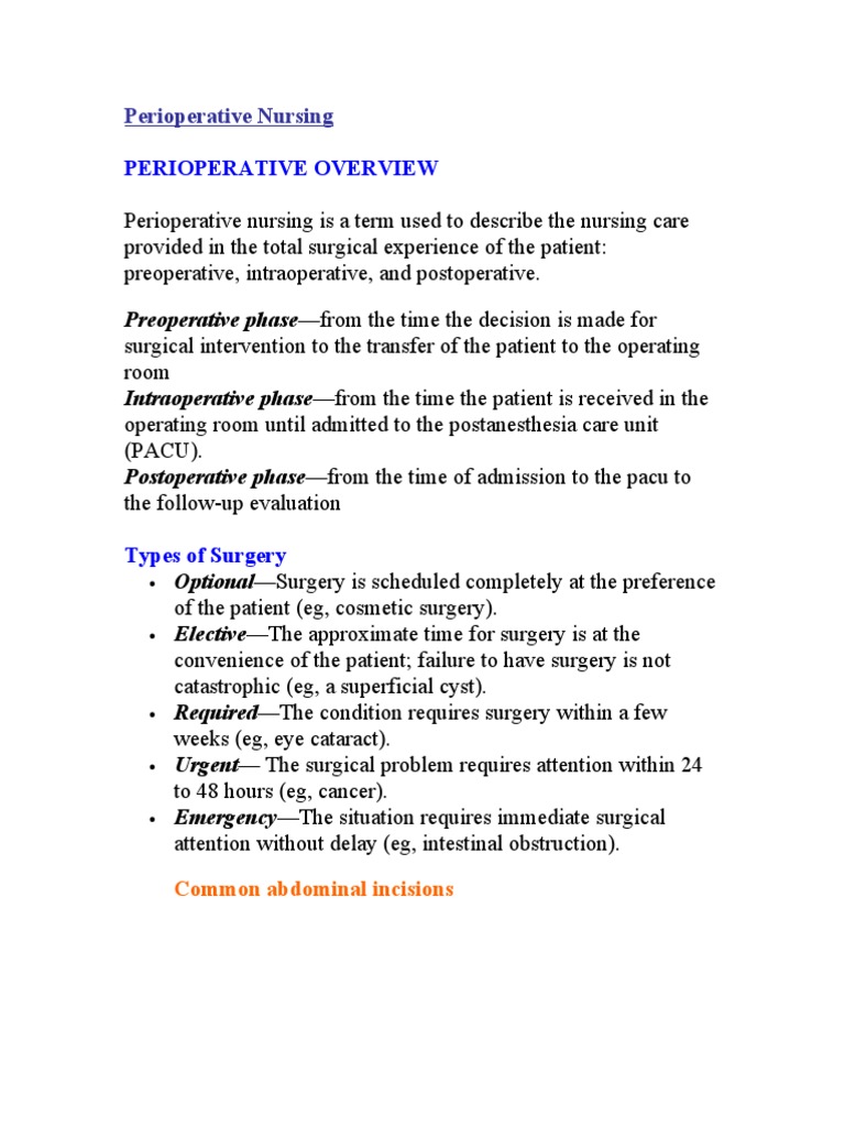 Perioperative Nursing Care Guide | PDF | Anesthesia | Surgery