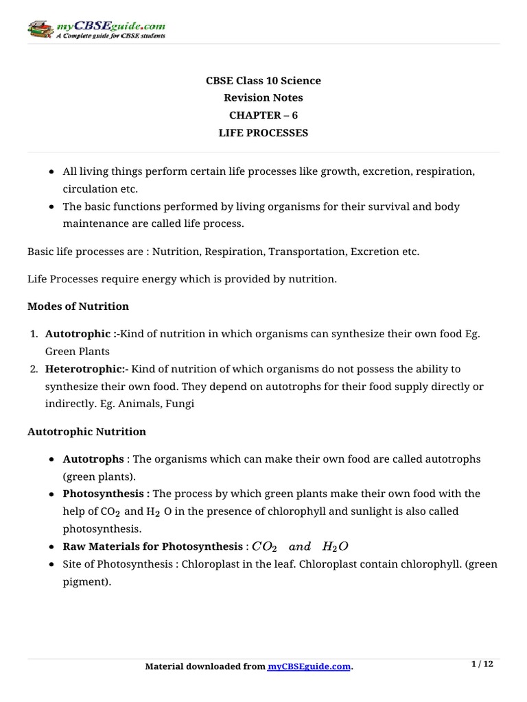 Life Processes In Living Organisms A Comprehensive Review Of Nutrition