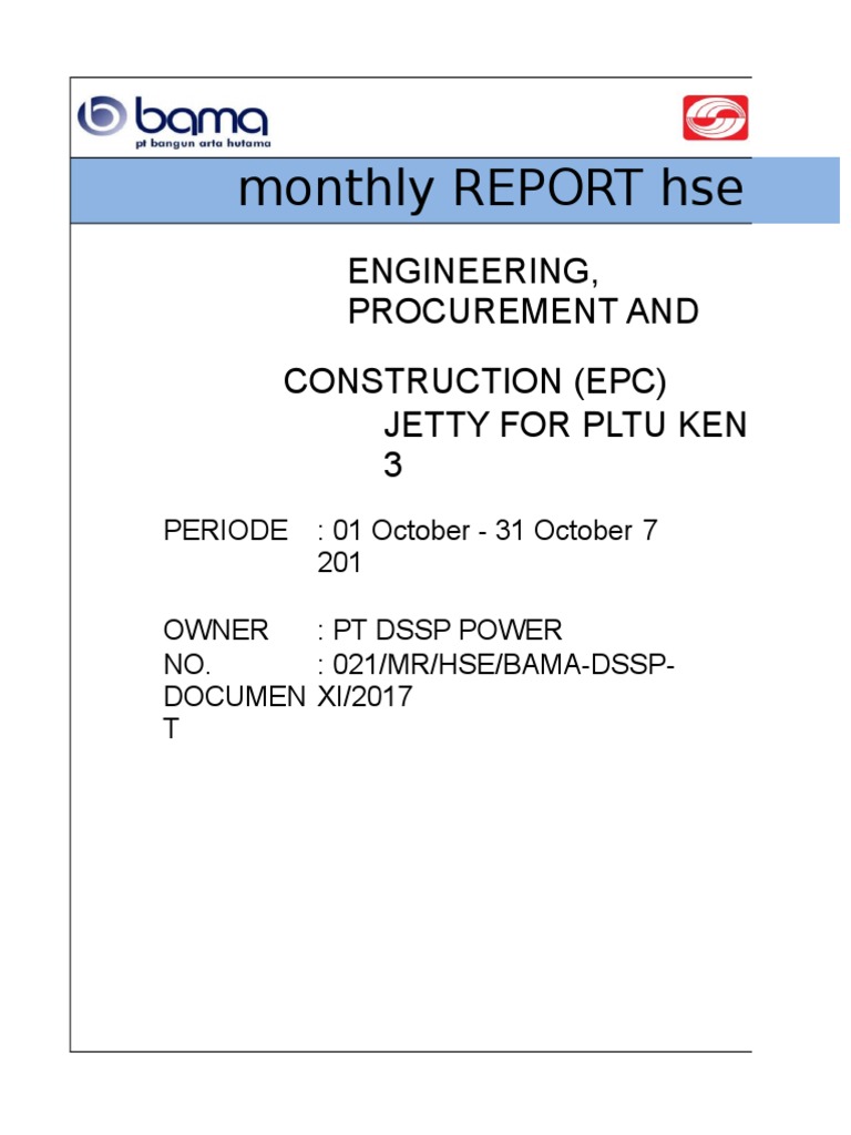 Monthly REPORT Hse: Engineering, Procurement and Construction (Epc ...