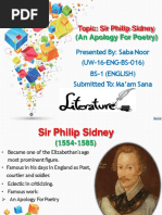 Topic: Sir Philip Sidney: (An Apology For Poetry)