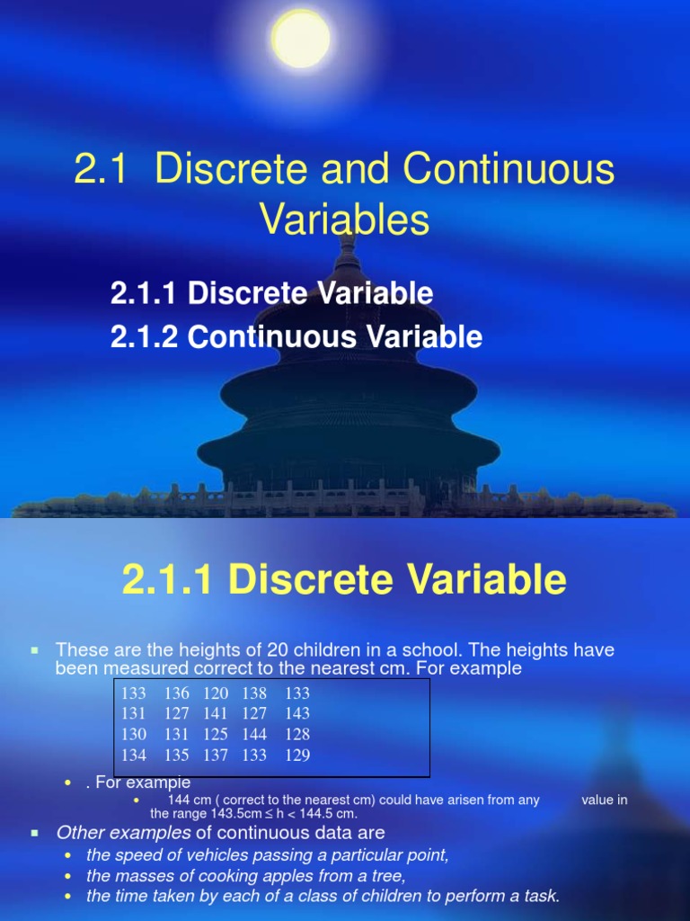 2.1 Discrete and Continuous Variables | PDF | Histogram | Teaching ...