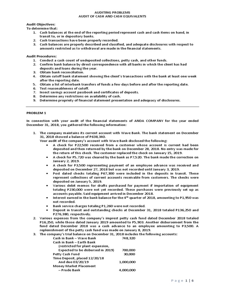 Audit Procedures for Cash Equivalents | PDF | Cheque | Debits And Credits