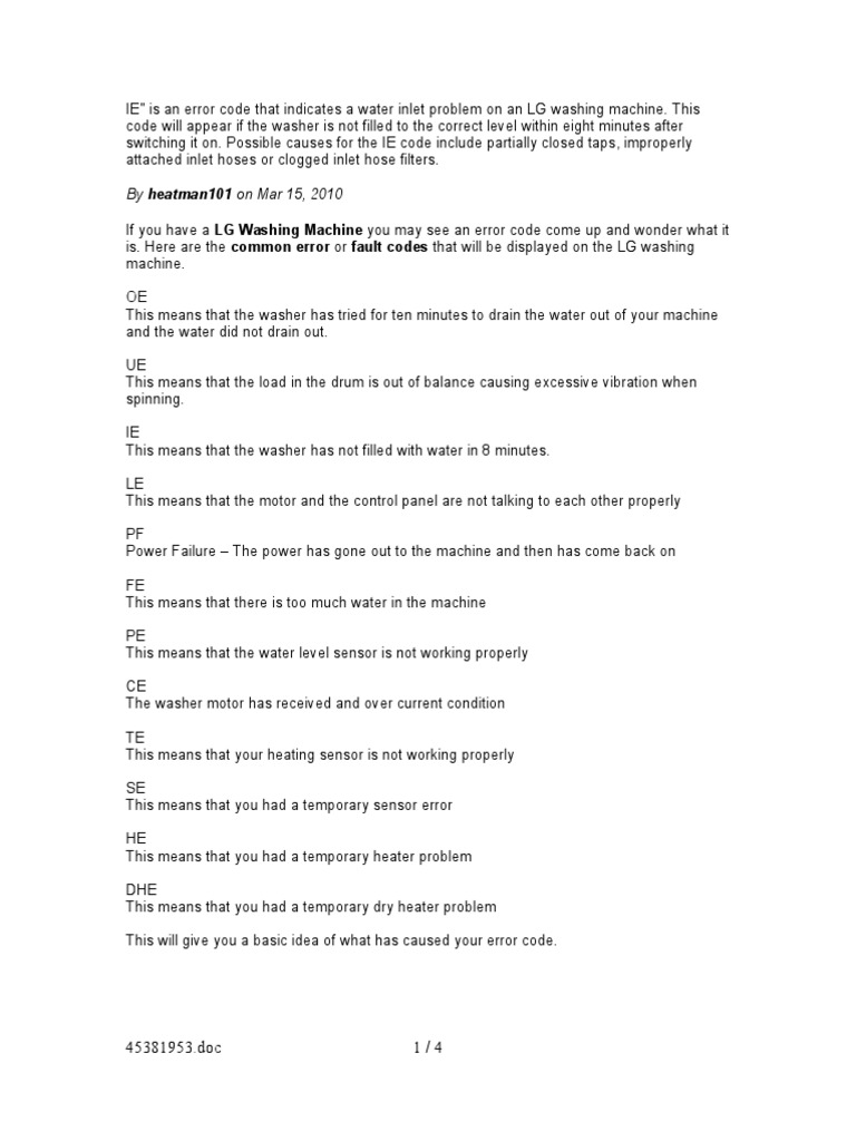 NATIONAL WASHING MACHINE ERROR CODES intelligence overview