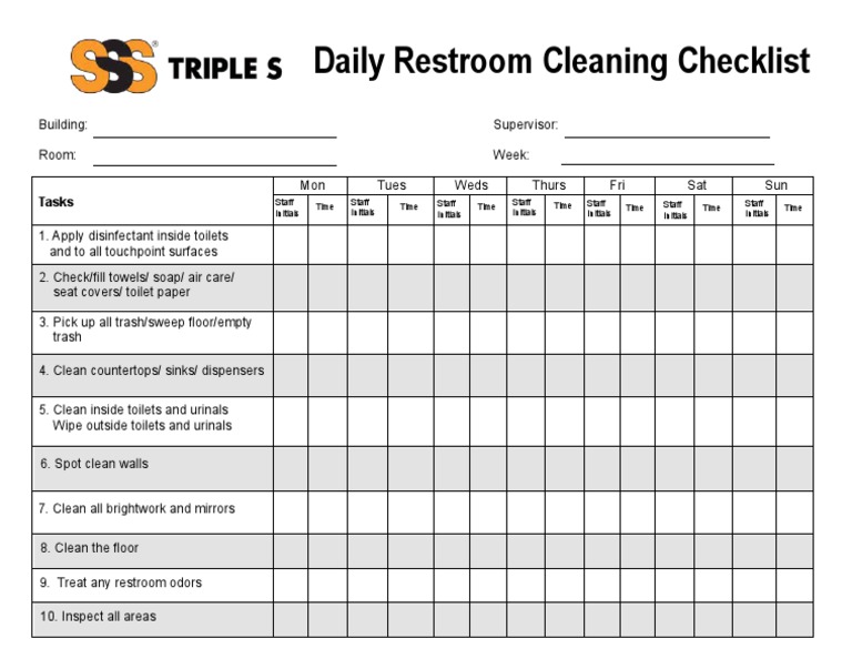 Restroom Cleaning Checklist PDF