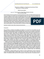 Constraints in Teacher Education and Effects On Teaching and Learning of Home Economics in Primary Schools