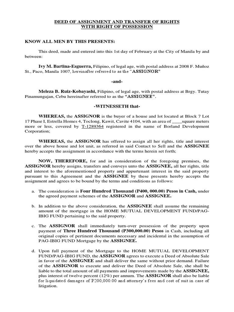 Sample of deed of transfer of land image