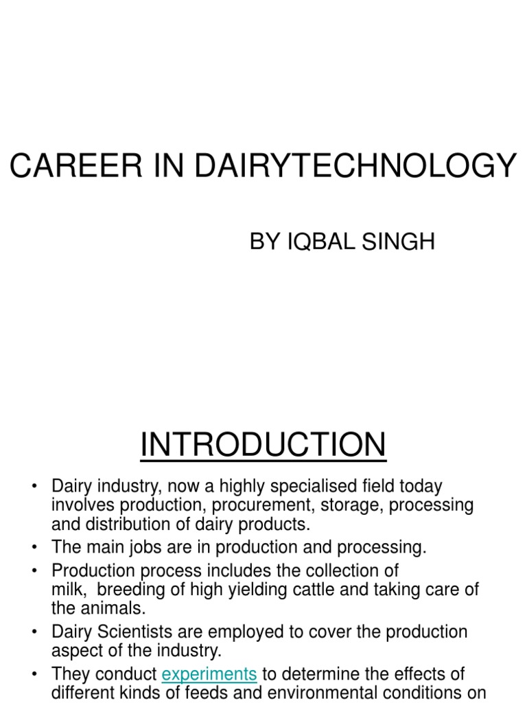 Career in Dairytechnology by Iqbal Singh PDF Dairy Dairy Cattle