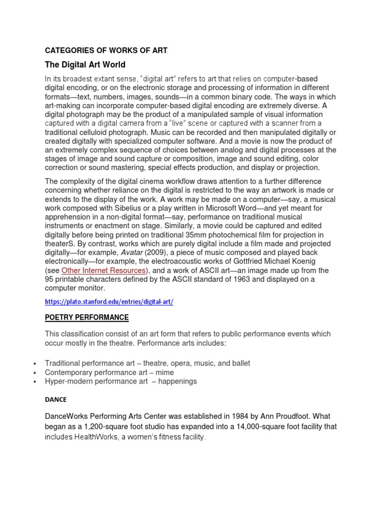 Overview of Digital and Performance Arts | PDF | Fine Art | Theatre