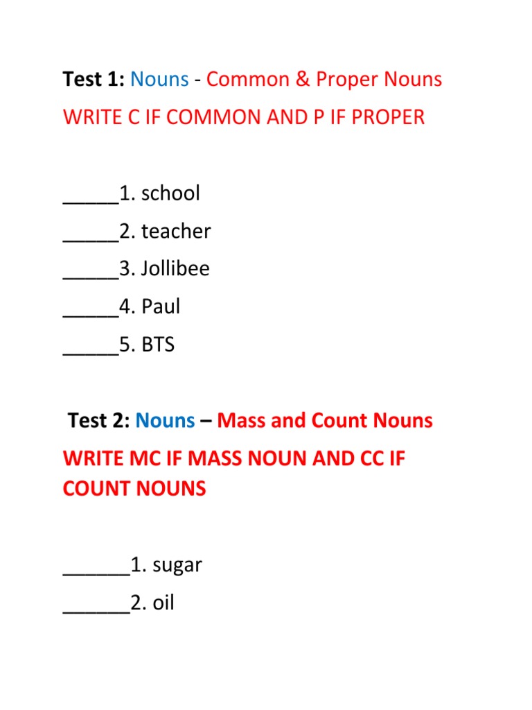 Noun and Sentence Structure Tests | PDF | Grammatical Number | Noun