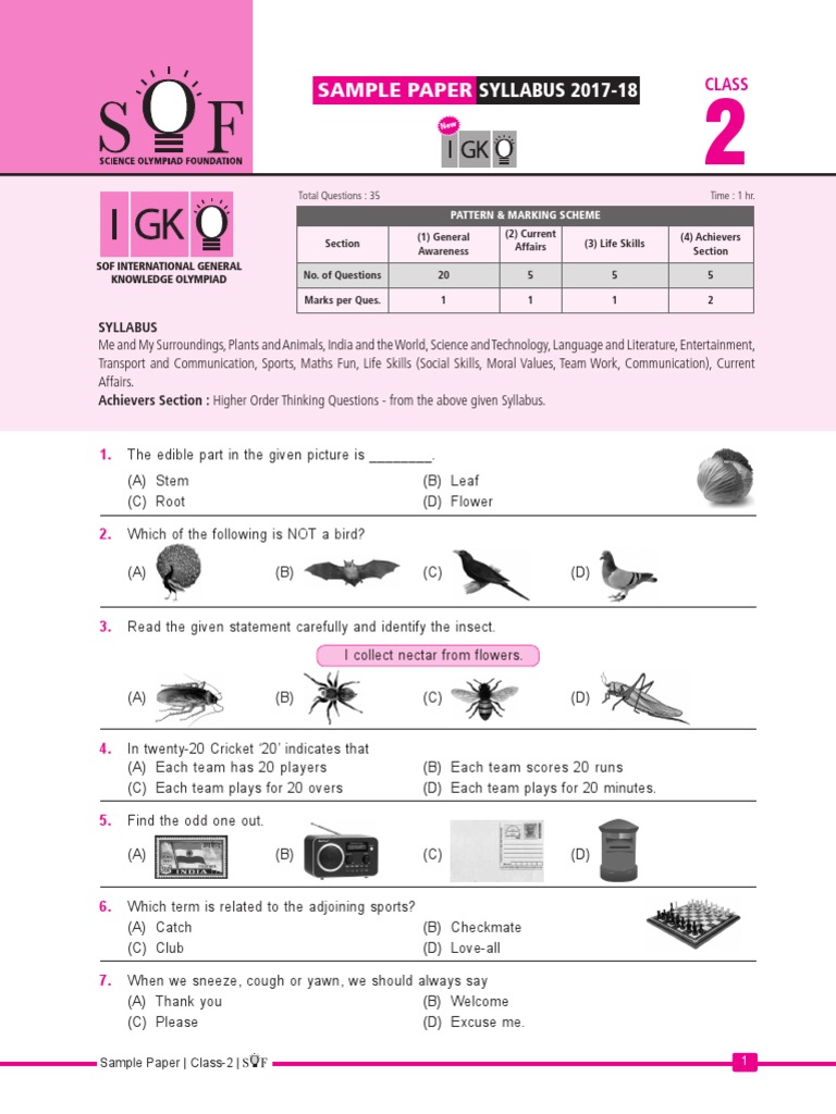 Class 2 IGKO Sample Paper 2017-18 | PDF | Cognition | Learning