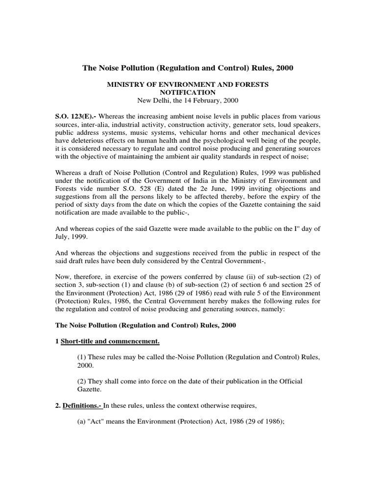 Noise Pollution Control Rules 2000 | PDF | Air Pollution | Decibel