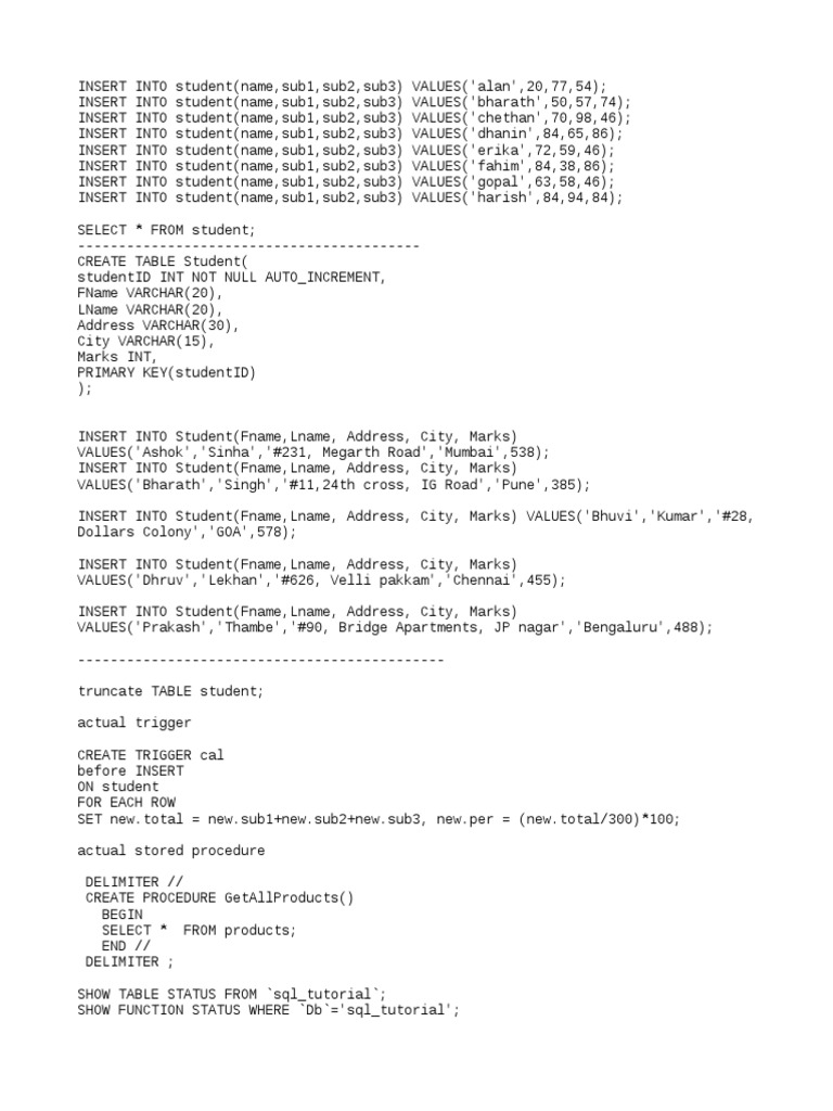 SQL Student Table PDF Sql Computer Programming