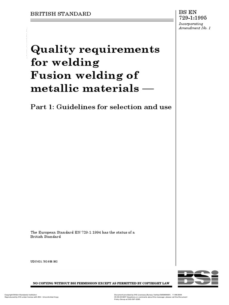 Quality Requirements For Welding Fusion Welding of Metallic Materials