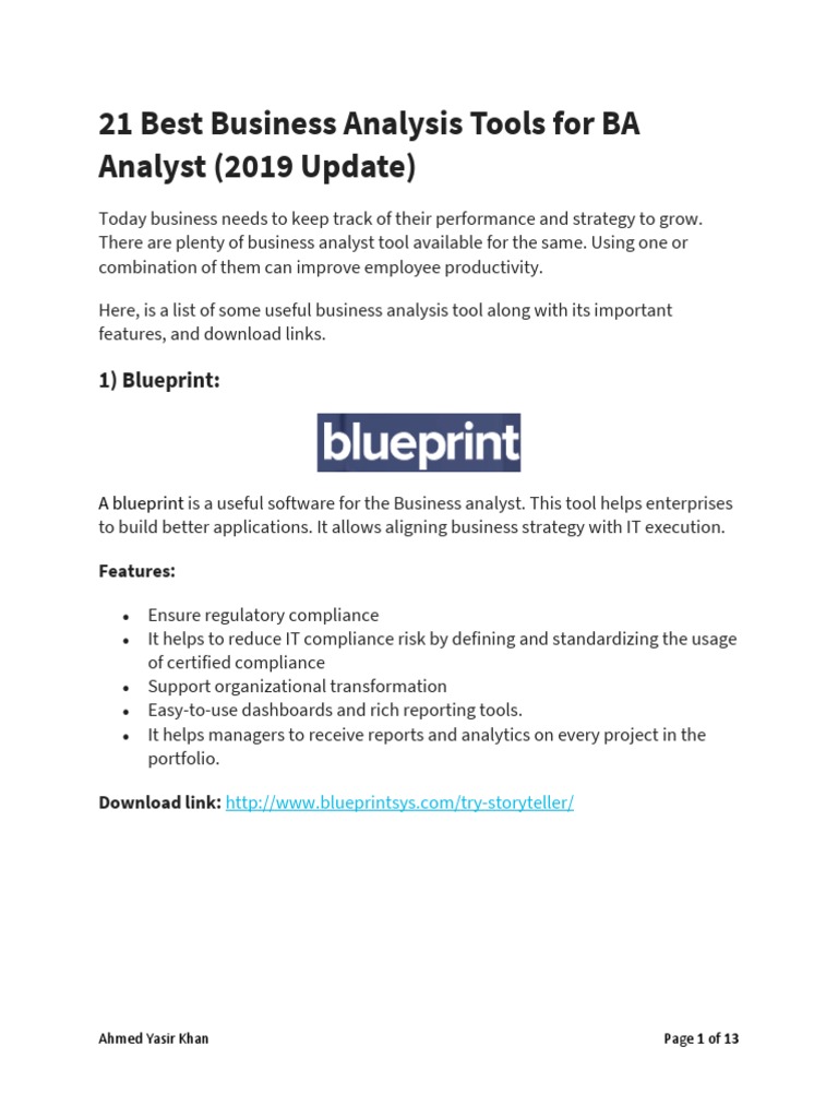 Business Analysis Tools For Ba Pdf Software Testing Business Analysis