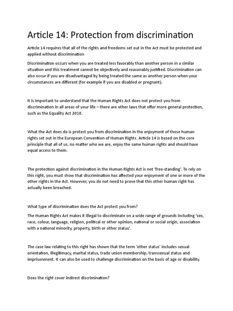 Article 14 Protection From Discrimination – SQPSFS