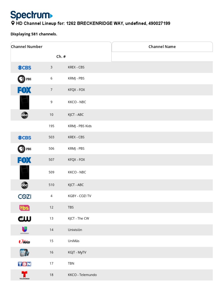 Spectrum Channel Lineup & Channel Guide - Spectrum | PDF | Media ...