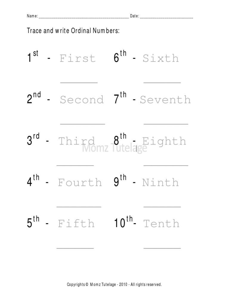 Trace and Write Ordinal Numbers