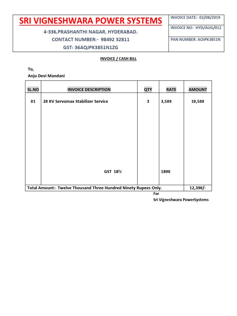 Invoice for Stabilizer Service | PDF