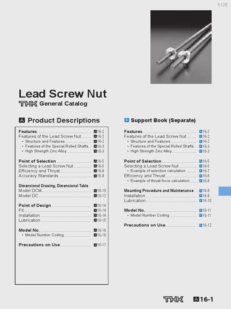 THK Lead Screw Nut PDF Screw Strength Of Materials