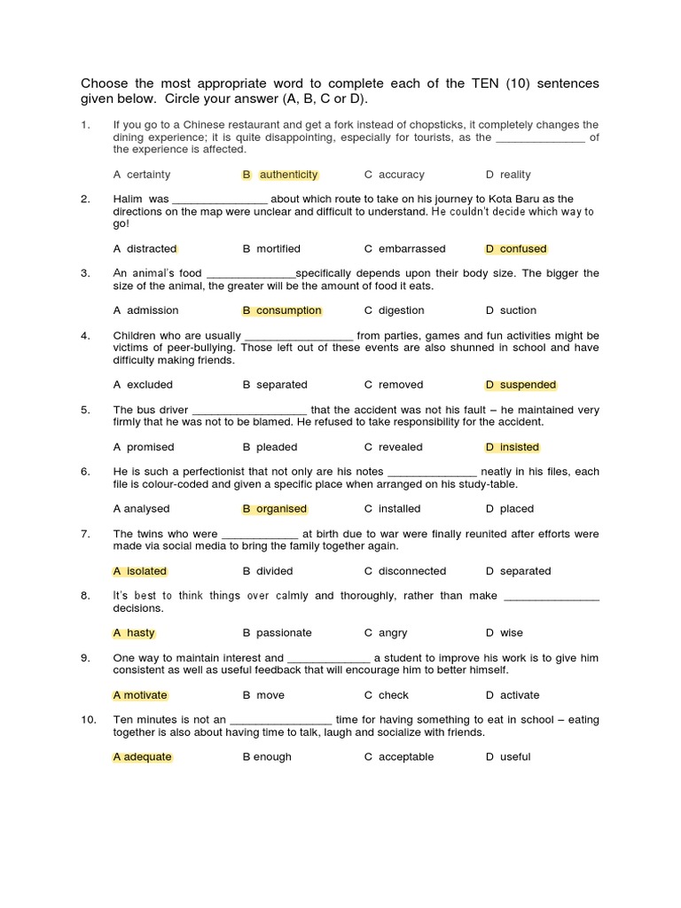 Vocabulary Completion Exercise | PDF | Behavioural Sciences | Psychology