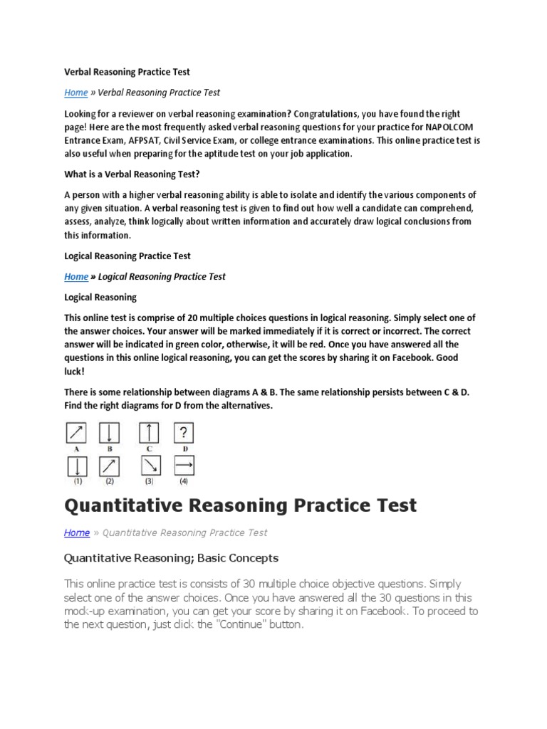 Verbal Reasoning Test PDF Test (Assessment) Reason