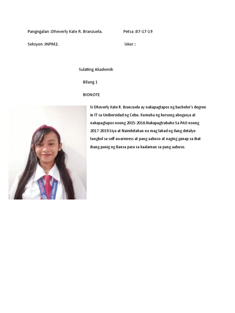 Example of bionote pdf