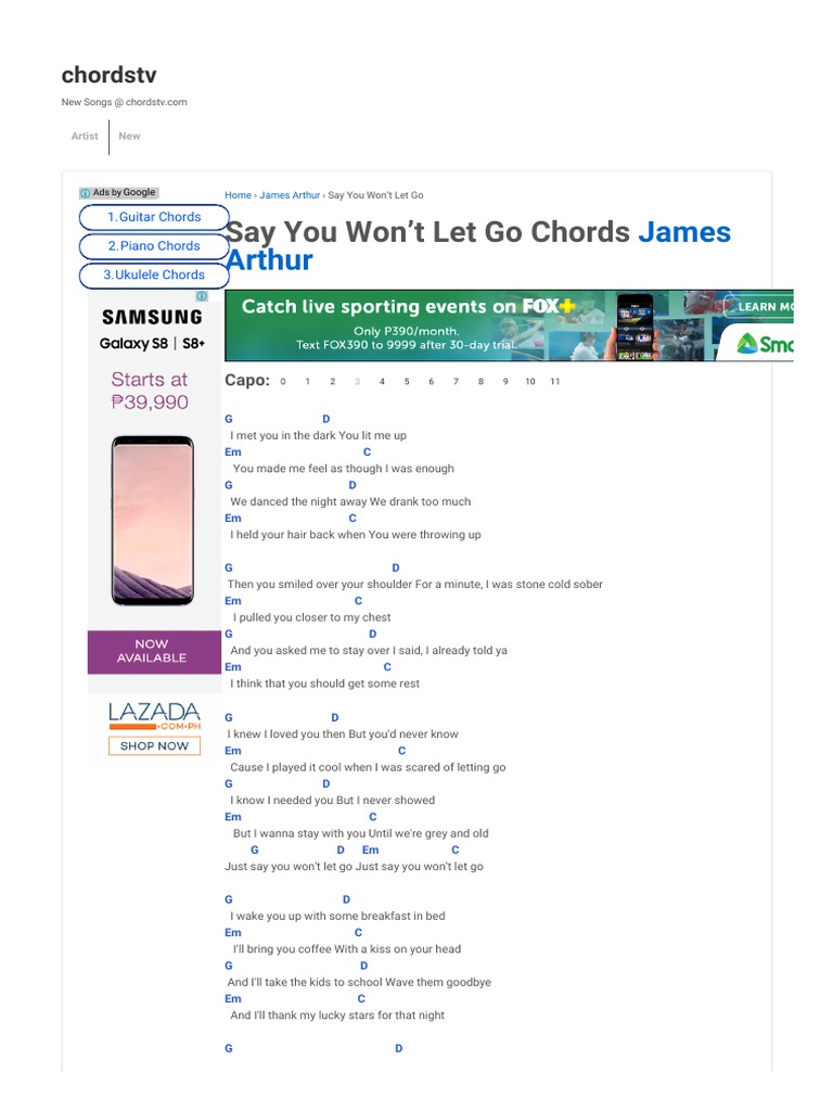 Say You Won't Let Go Chords James Arthur PDF