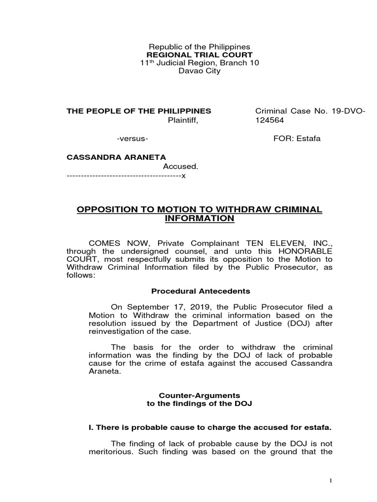 Opposition Edited | PDF | Probable Cause | Prosecutor
