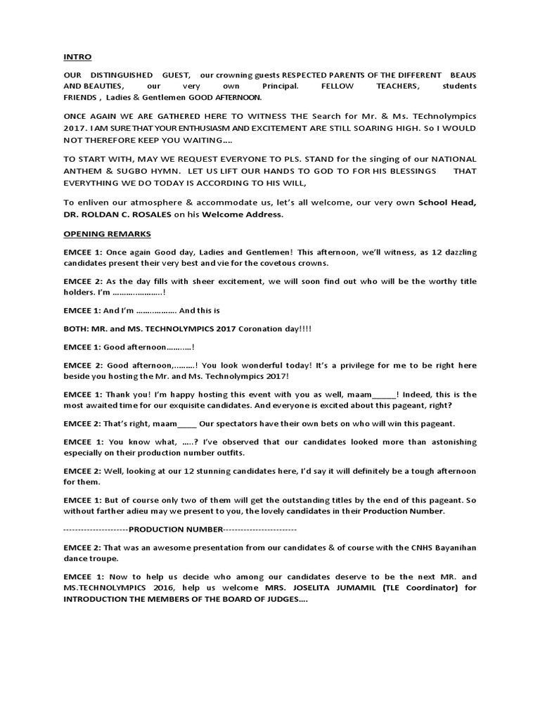Emcee Script | PDF