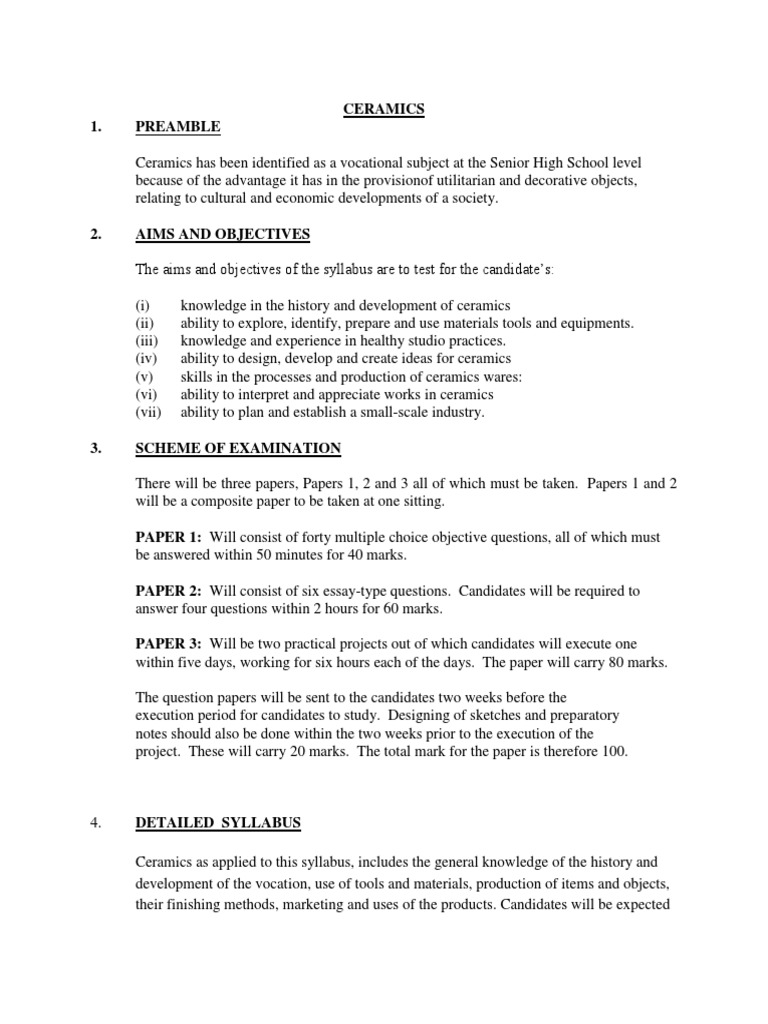Ceramics Waec Syllabus by Ifiokobong Akpan PDF Pottery Clay