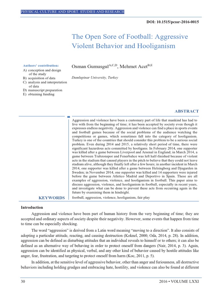Football Hooliganism: Aggression Analysis | PDF | Aggression | Instinct