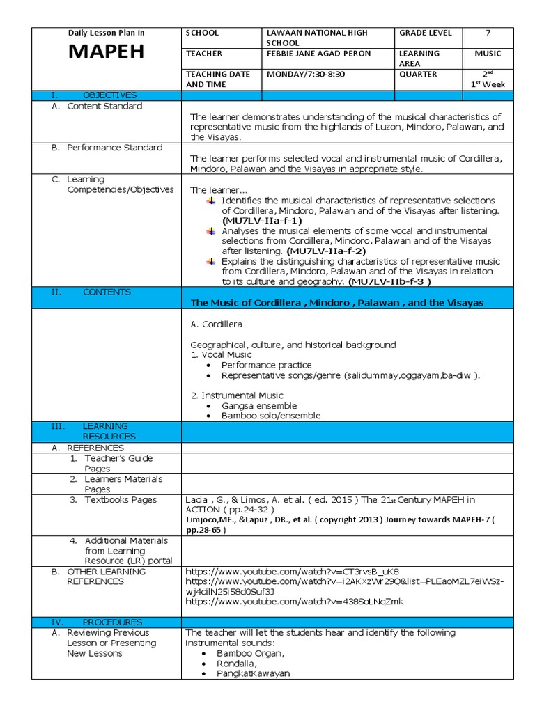 DLP 2nd Grading Music 7 | PDF | Lesson Plan | Learning