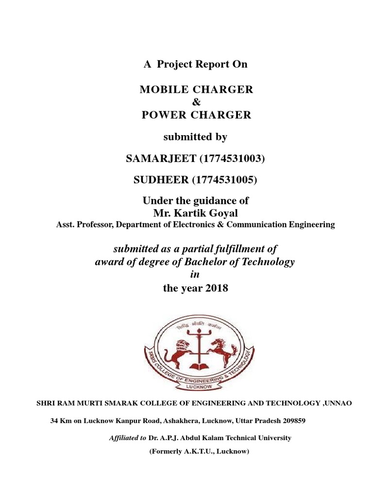 Report On Mobile Charger PDF Battery Charger Rectifier