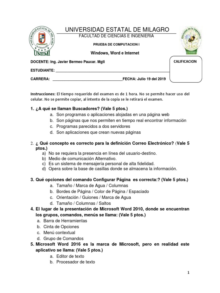Examen de Computacion Modulos | PDF | Página web | Microsoft Word