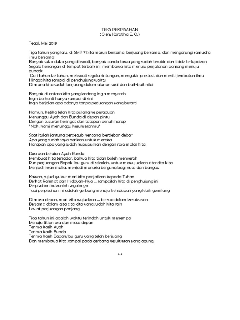 Teks Perpisahan Kelas Ix 2019 Pdf