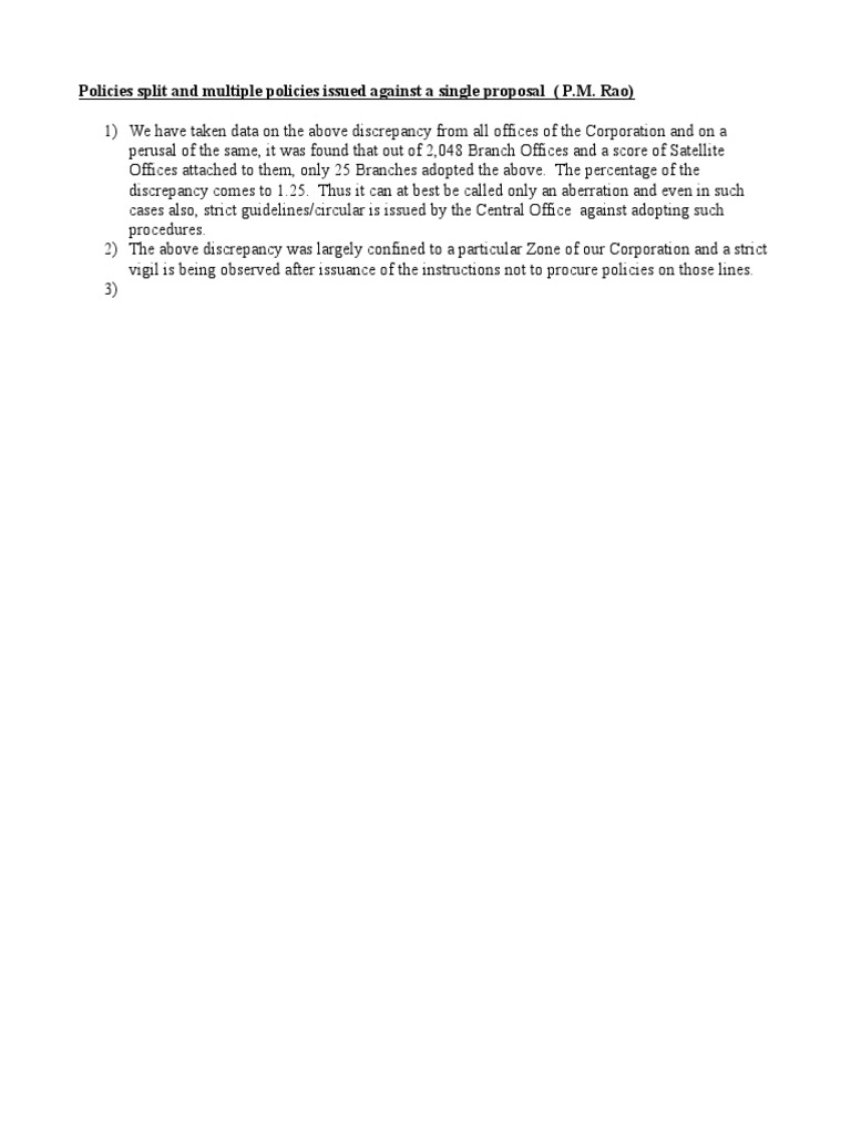 Policies Split and Multiple Policies Issued Against A Single Proposal ...