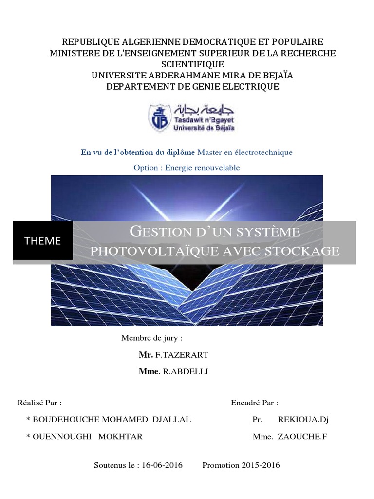 Géstion D - Un Système Photovoltaique Avec Stockage, PDF, Cellule  photovoltaïque