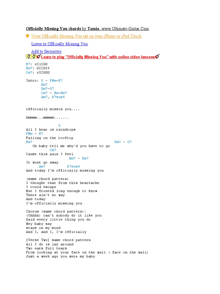 Officially Missing You Chords By Tamia Song Structure Songs